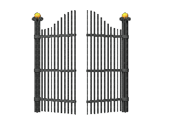 An animated gate opens and closes, it appears as if it leads to a gothic castle much like in the movie The Rocky Horror Picture Show (1975)